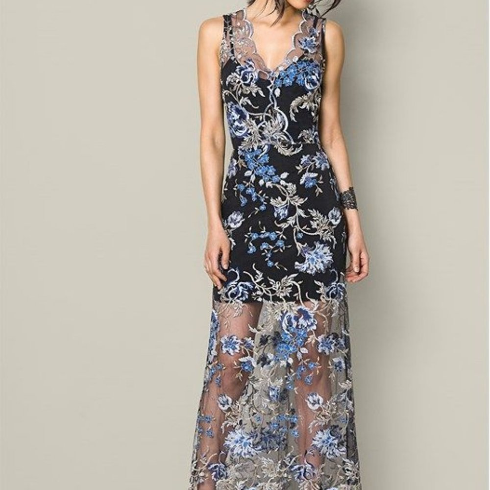 Venus Black Embroidered Long Lace Dress